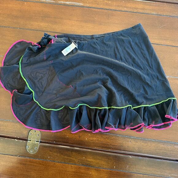 Black Mesh Ruffle Micro Mini Skirt Y2K Fairy Grunge Coquette Club Festival sz M - Picture 4 of 6